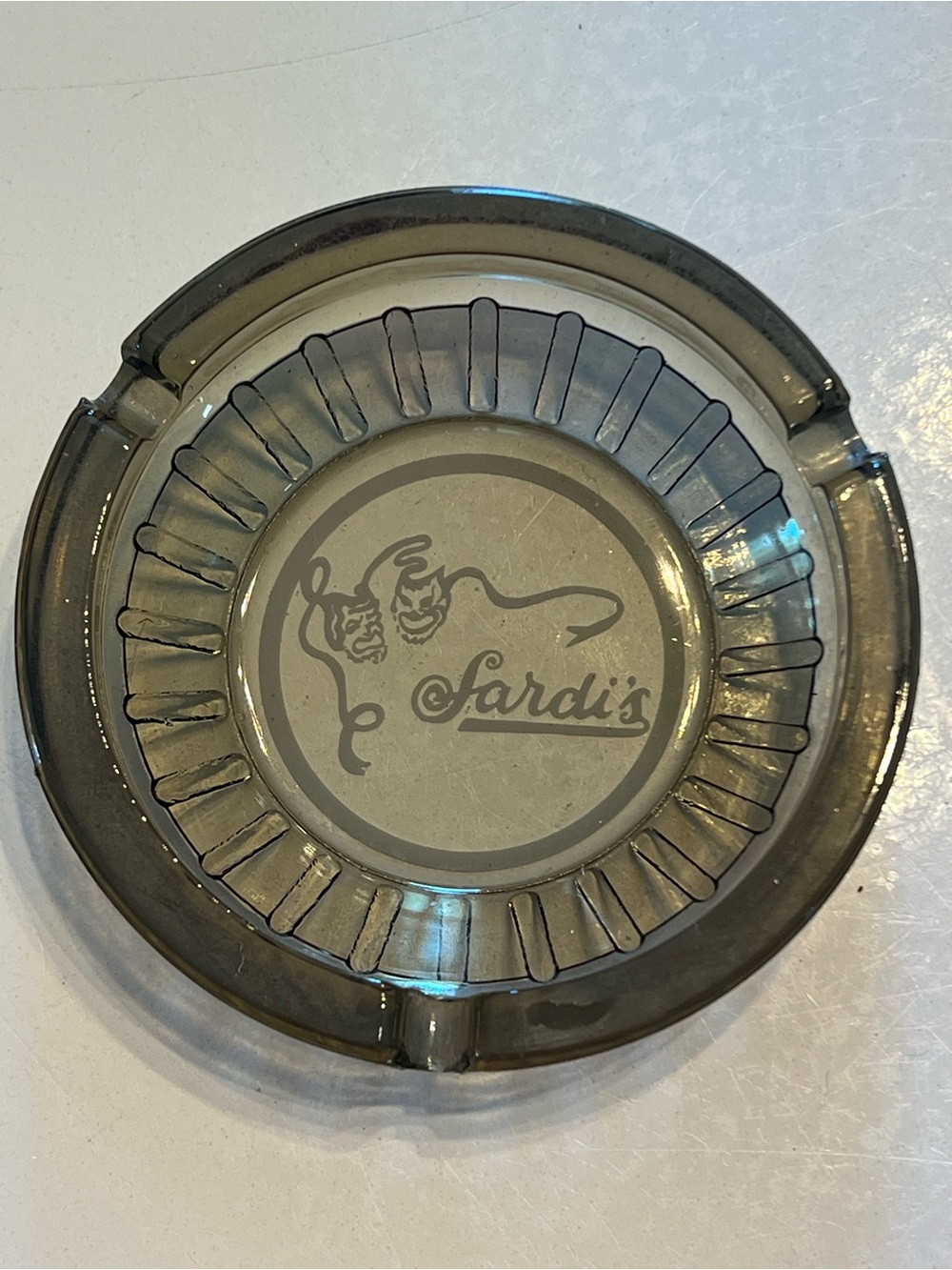 Sardi's Vintage Smoky Glass Ashtray with Logo